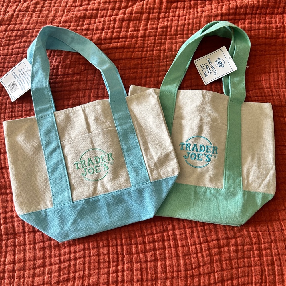 Blue and Green Tote Bags 2 Trader Joe’s Pastel Mini Canvas